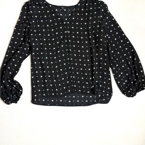 Ann Taylor Black and White Heart Print Blouse Size XL